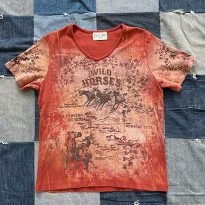 VTG Cactus Bay western horse graphic t shirt rhinestone embellishment orange L